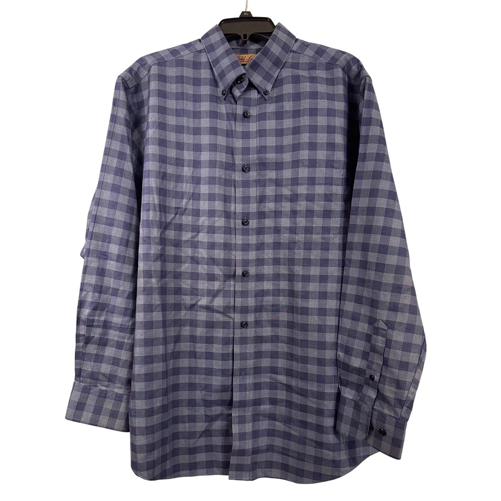 Roundtree &‎ Yorke Gold Label Mens Blue Gingham Non-Iron Button Down Shirt Large